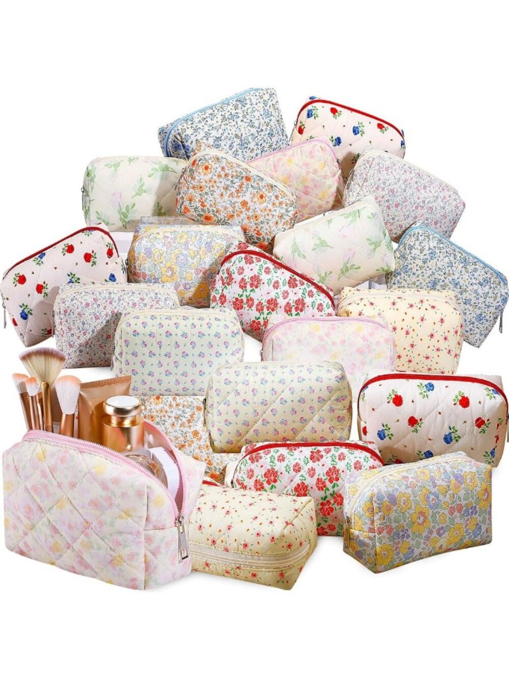 20 Pcs Cute Quilted Makeup Bags - Aesthetic Preppy Cosmetic Pouches for Women